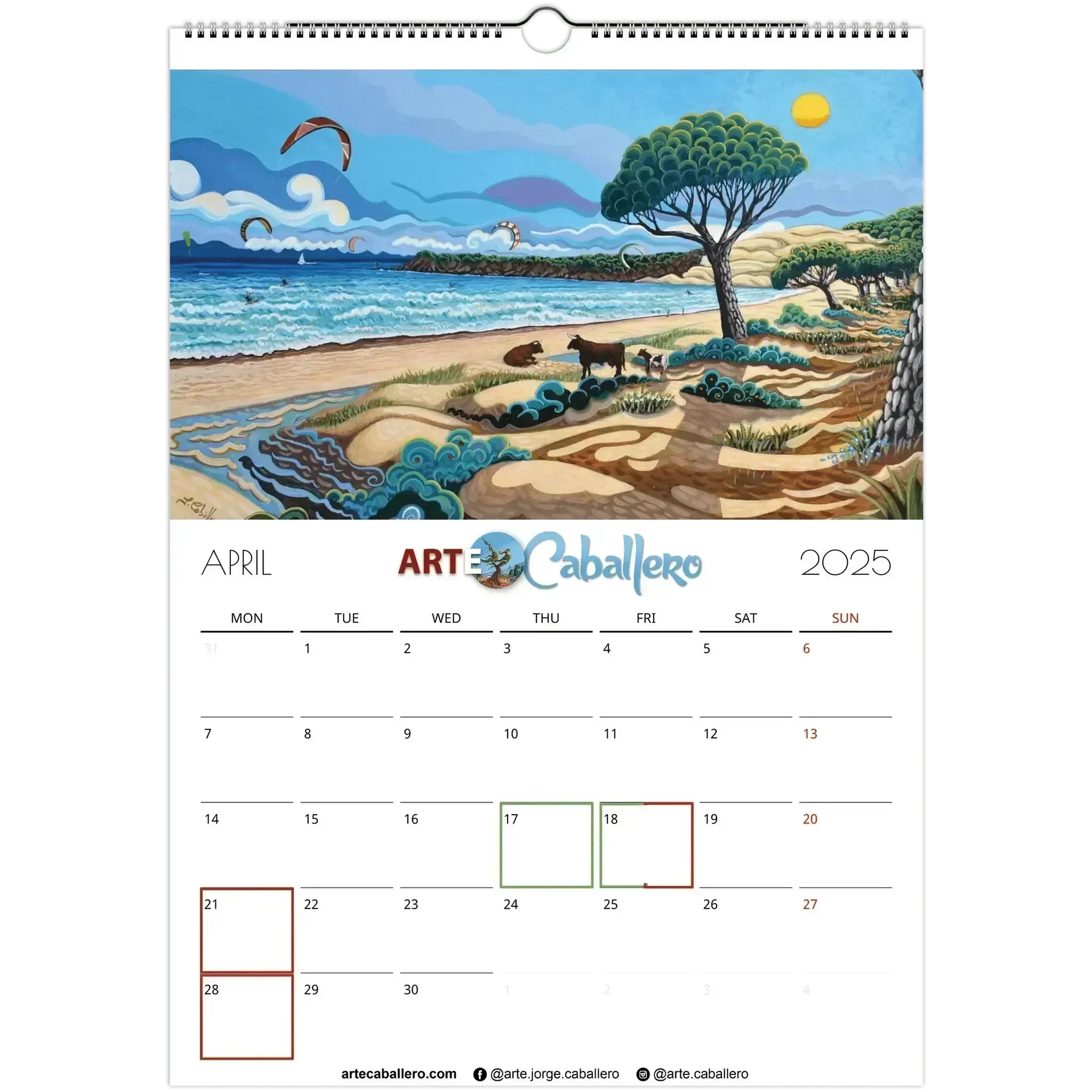 Calendar Costa de la Luz - EN - Holidays Andalusia & Gibraltar - 2025 (EU & Rest of World) - Arte Caballero