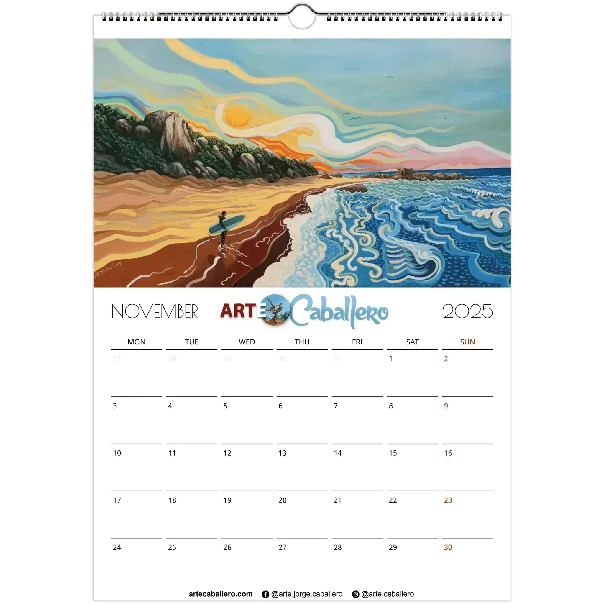 Calendario Costa de la Luz - EN - No Holidays - 2025 (EU & Rest of World) - Arte Caballero