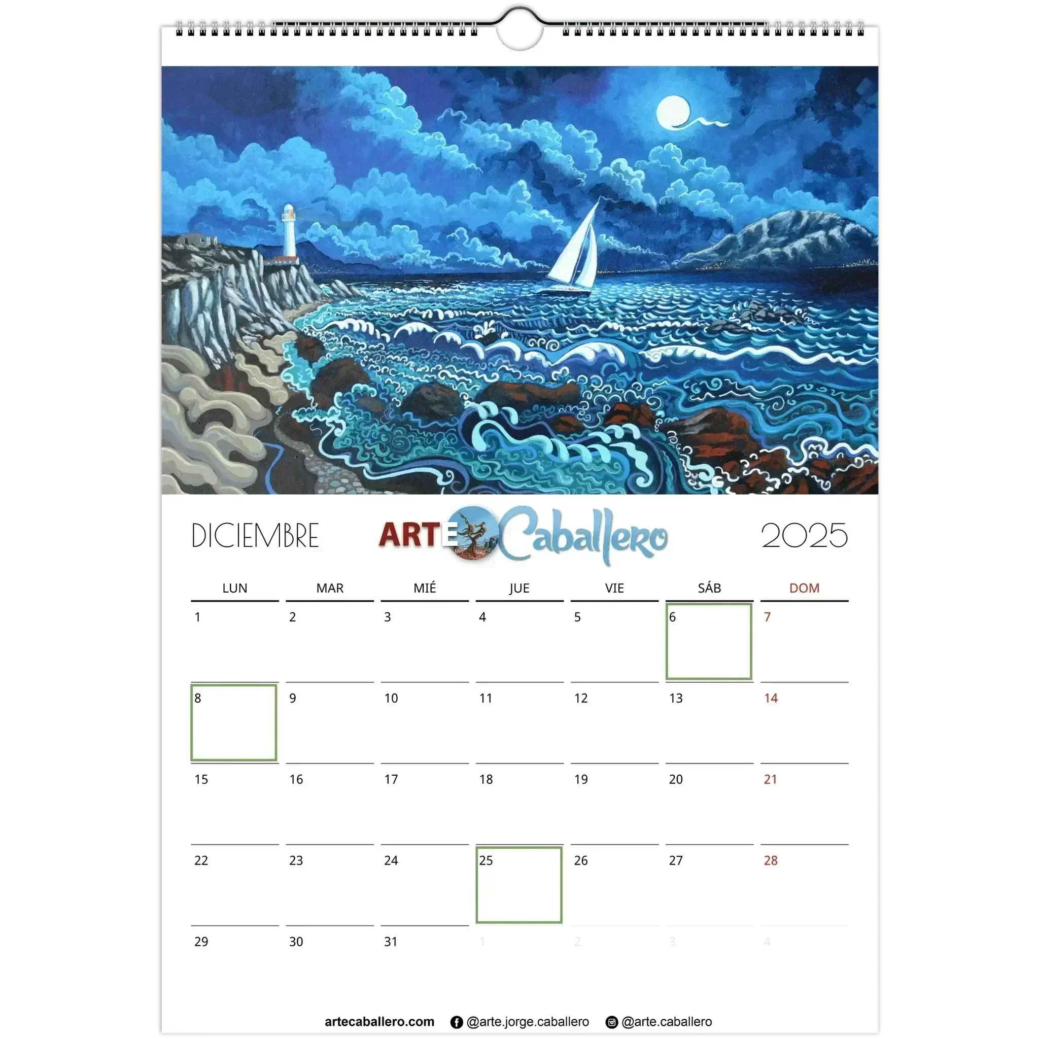 Calendario Costa de la Luz - ESP Festivos Andalucia - 2025 (EU & Rest of World) - Arte Caballero