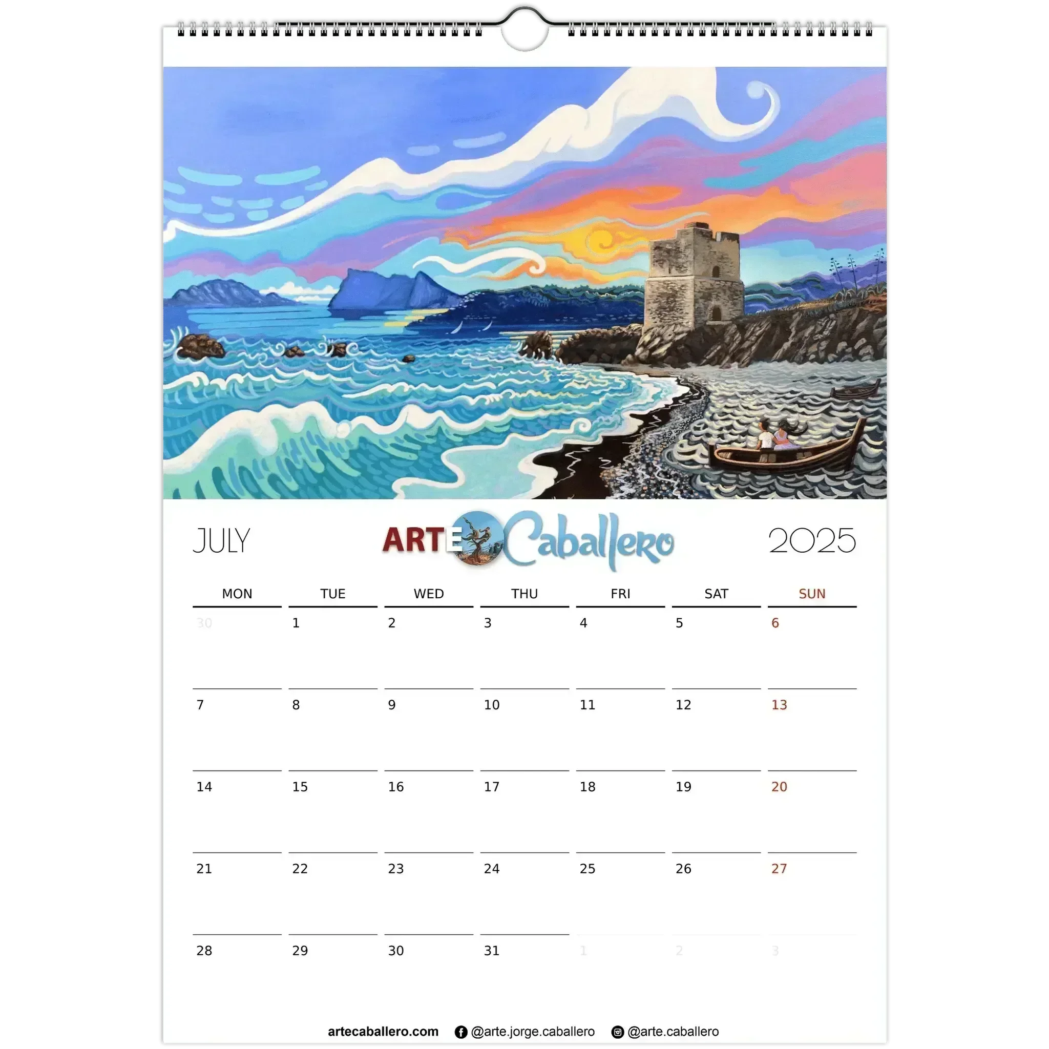 Calendario Costa del Sol - EN - No Holidays - 2025 (EU & Rest of World) - Arte Caballero