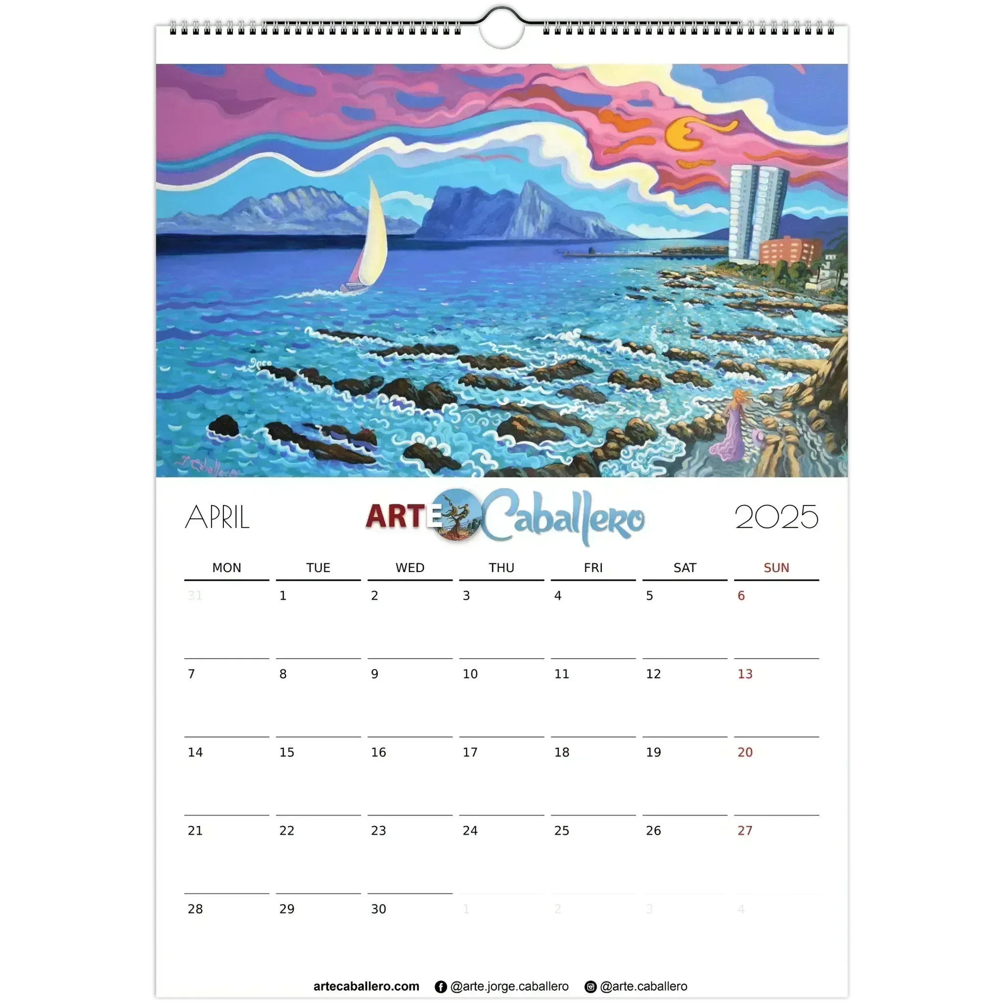 Calendario Costa del Sol - EN - No Holidays - 2025 (EU & Rest of World) - Arte Caballero