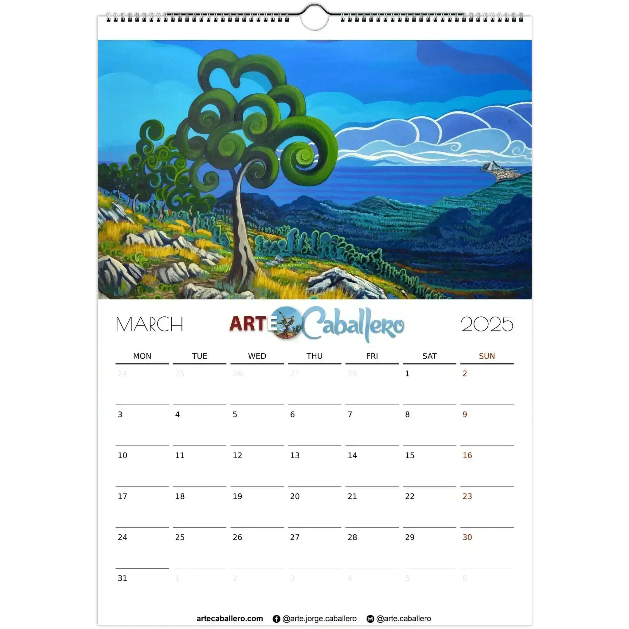 Calendario Costa del Sol - EN - No Holidays - 2025 (EU & Rest of World) - Arte Caballero