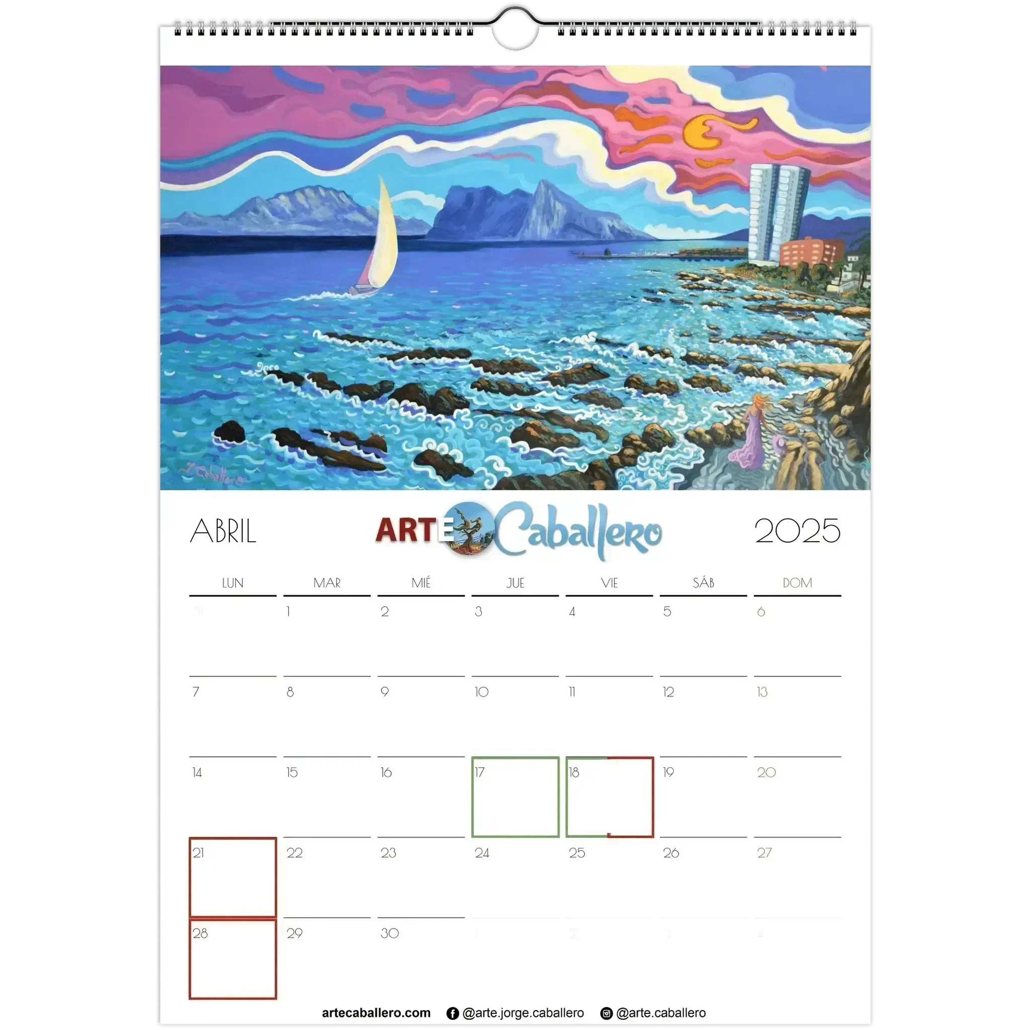 Calendario Costa del Sol - ESP - Festivos Andalucia & Gibraltar - 2025 (EU & Rest of World) - Arte Caballero