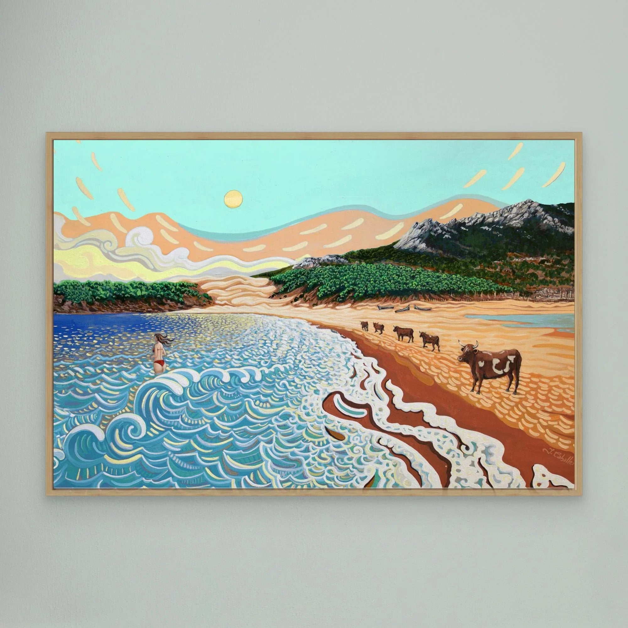 N17 - The Cows of Bolonia - Framed Canvas Art Print