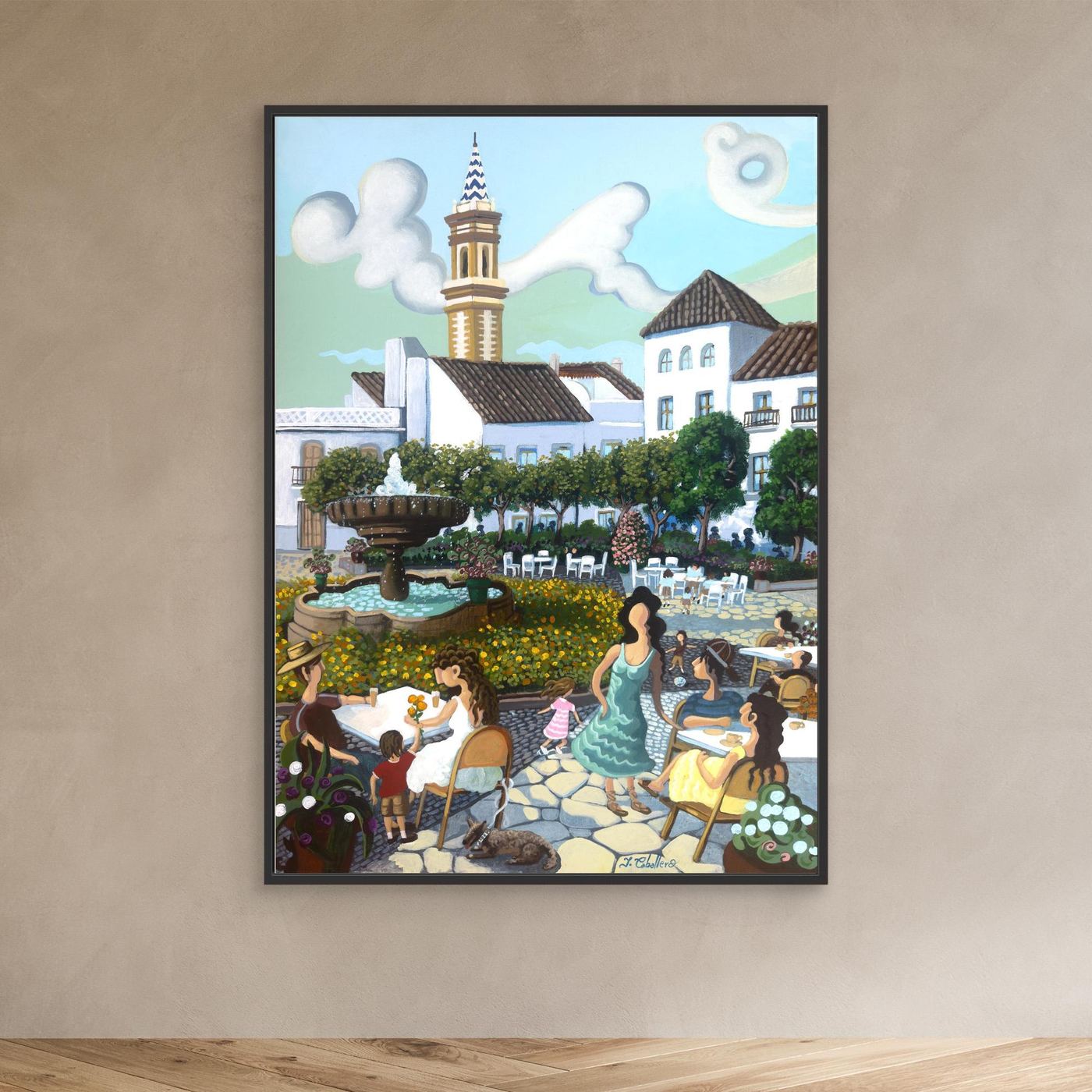Estepona - Plaza de las Flores - Yellow Flowers - Framed Canvas