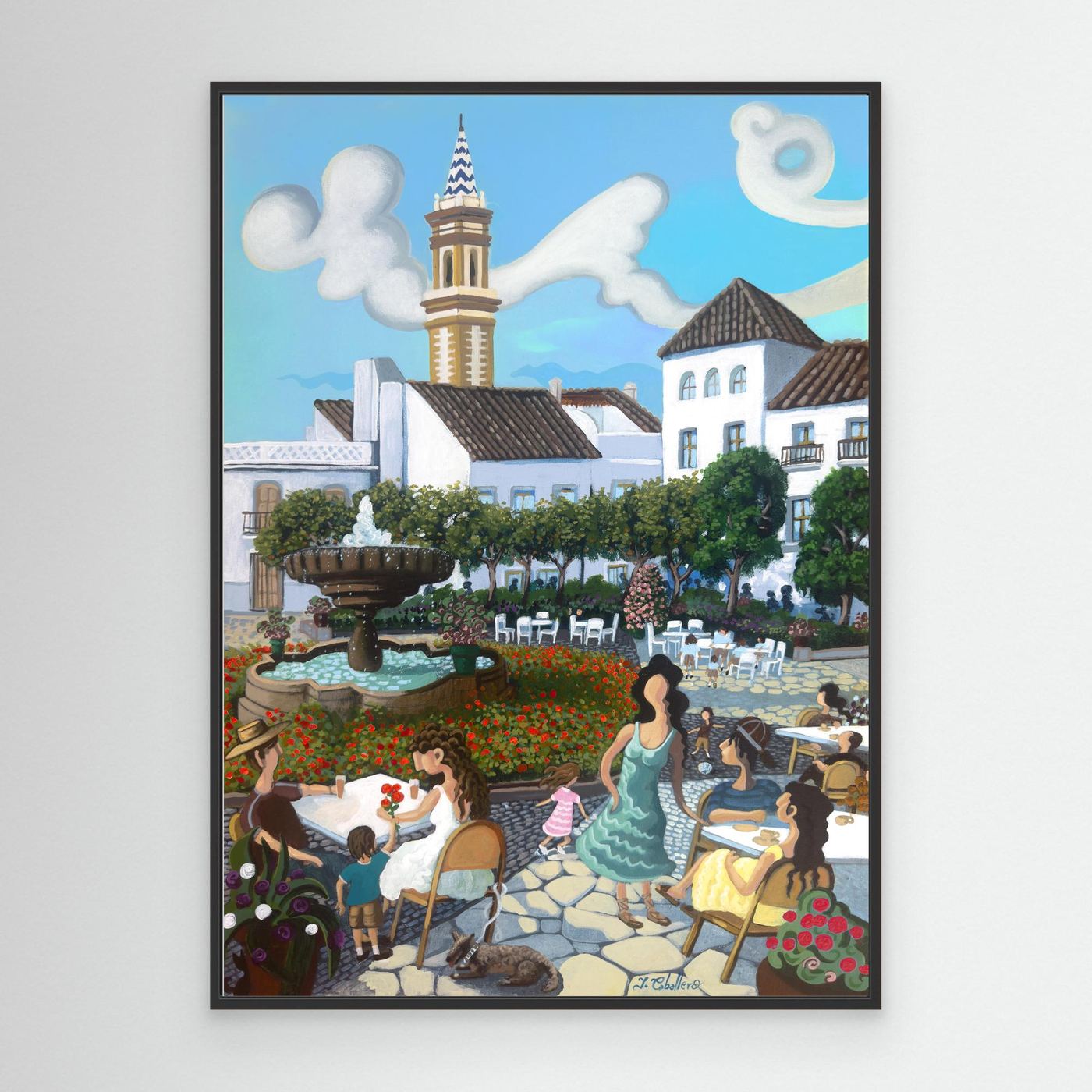Estepona - Plaza de las Flores - Red Flowers - Framed Canvas - Copy