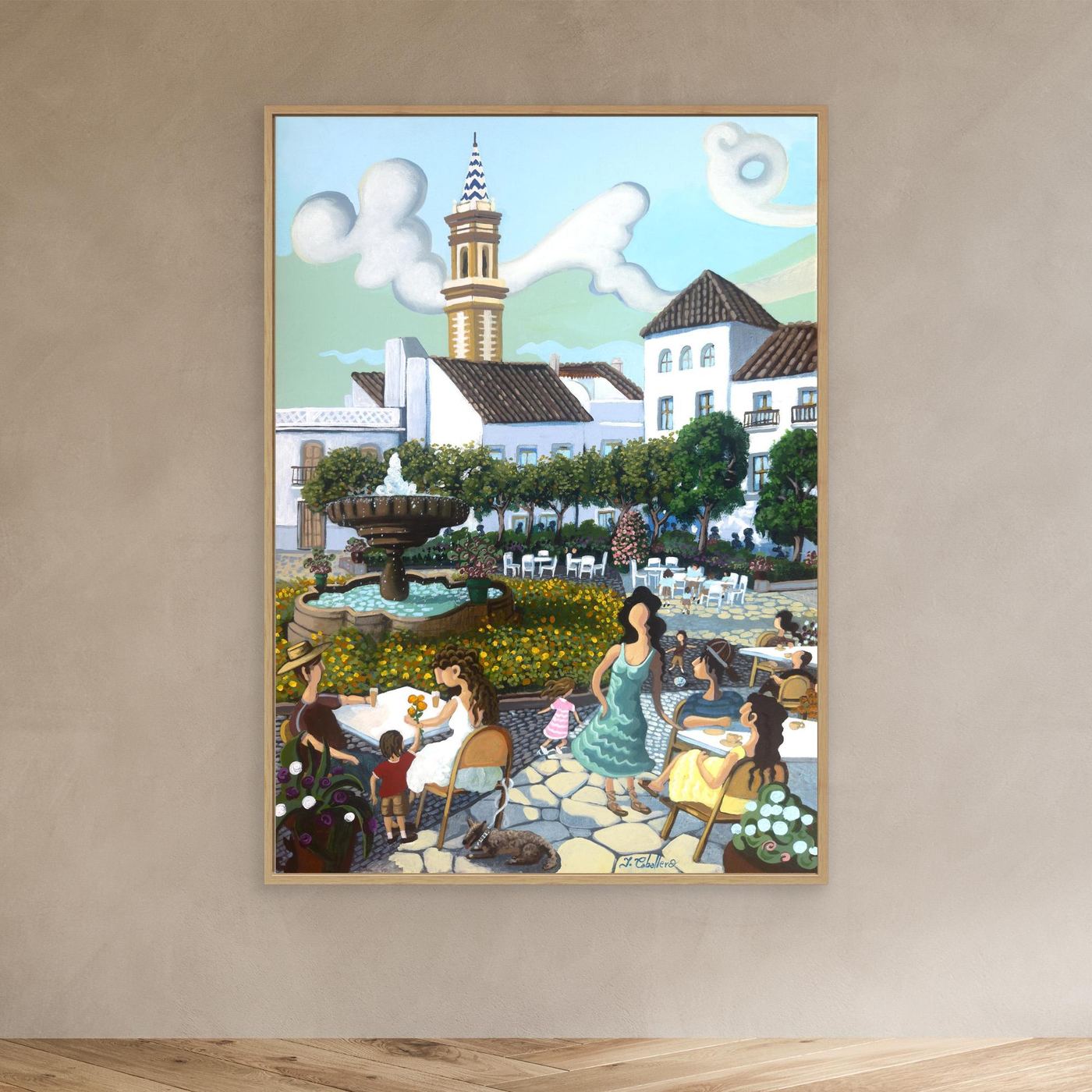 Estepona - Plaza de las Flores - Yellow Flowers - Framed Canvas