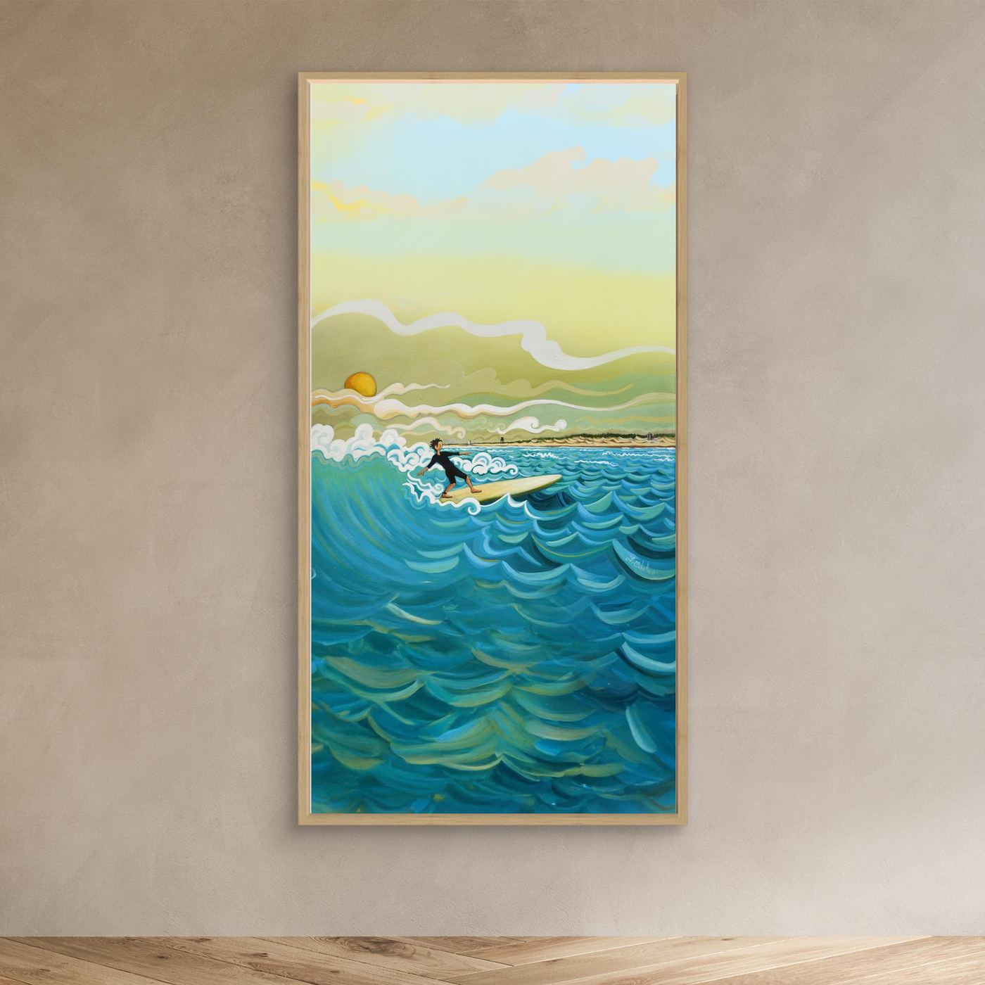 N204 - Surfing El Palmar - Vertical - Framed Canvas