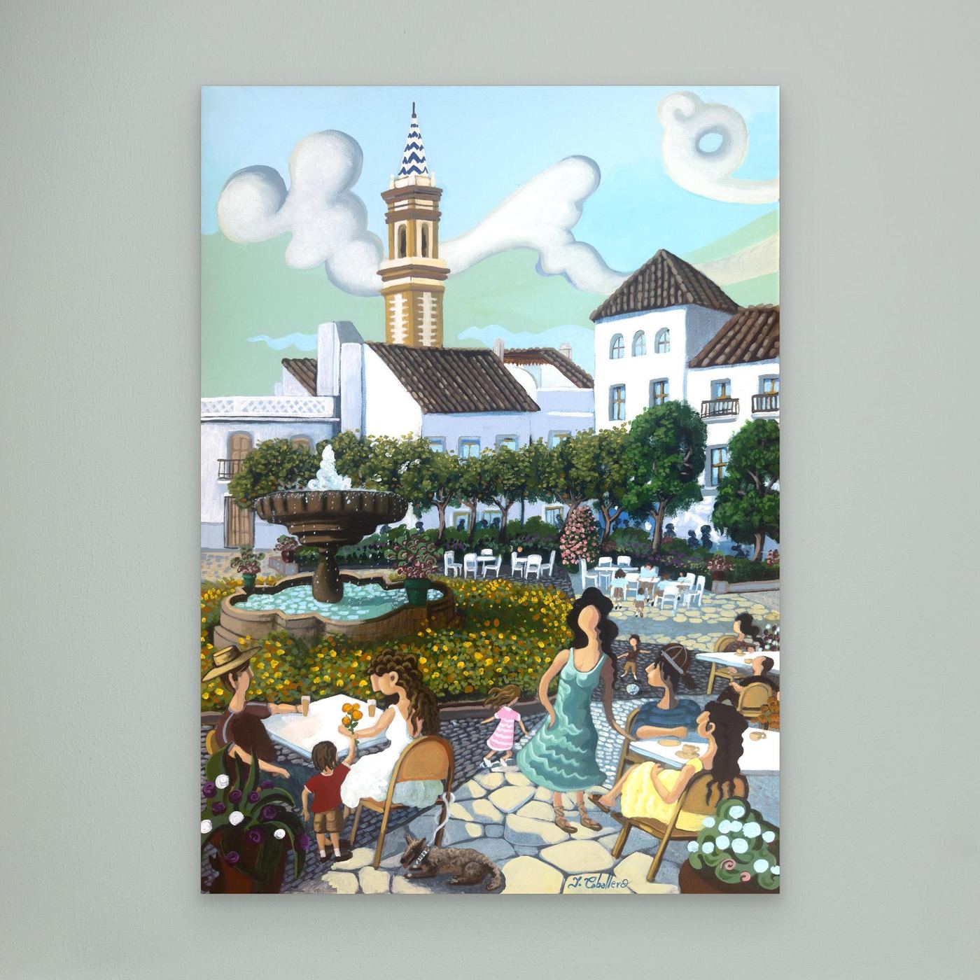 Estepona - Plaza de las Flores - Yellow Flowers - Framed Canvas