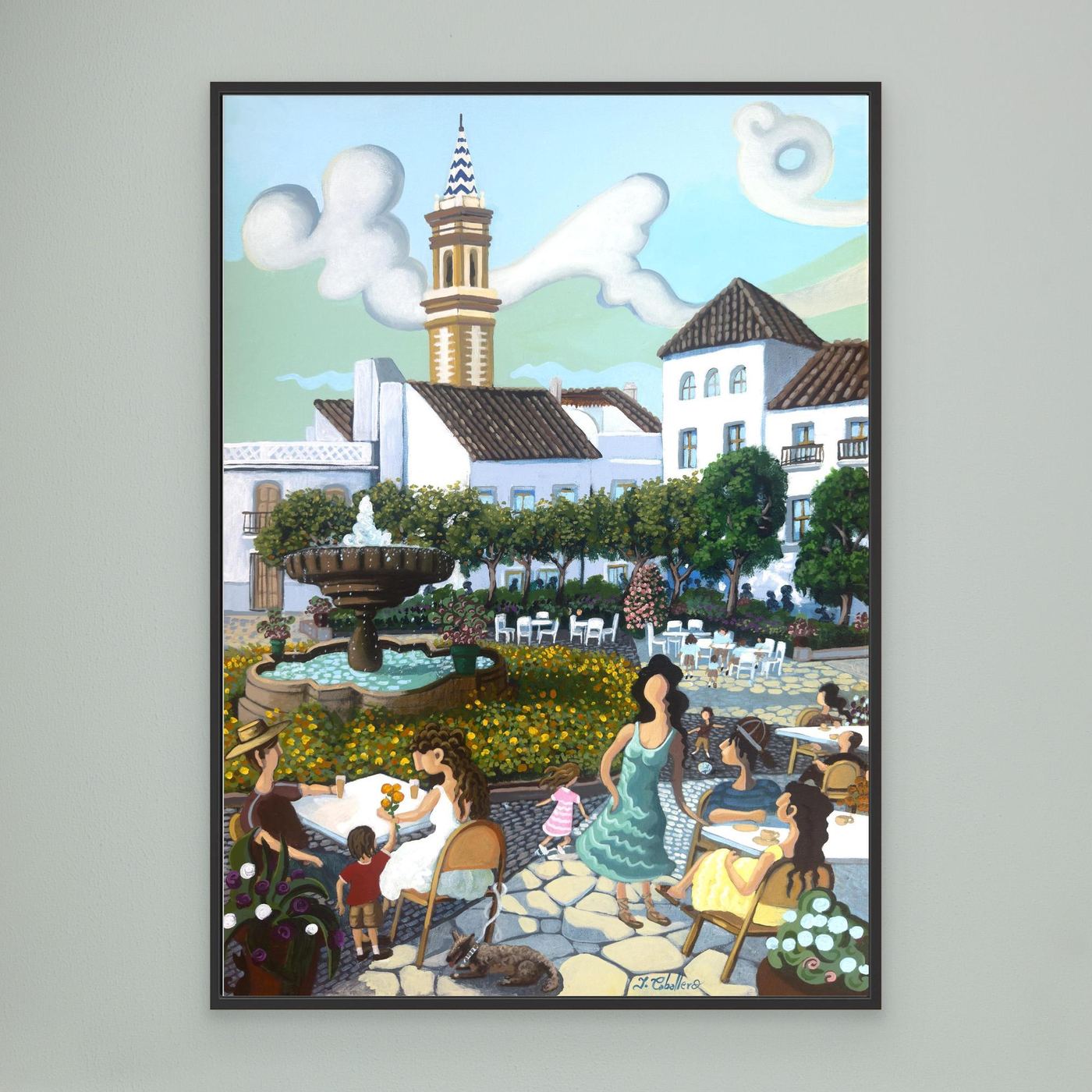 Estepona - Plaza de las Flores - Yellow Flowers - Framed Canvas