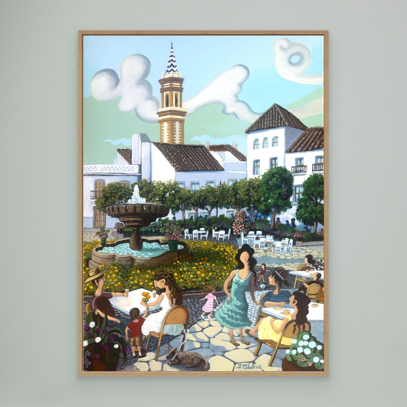 Estepona - Plaza de las Flores - Yellow Flowers - Framed Canvas
