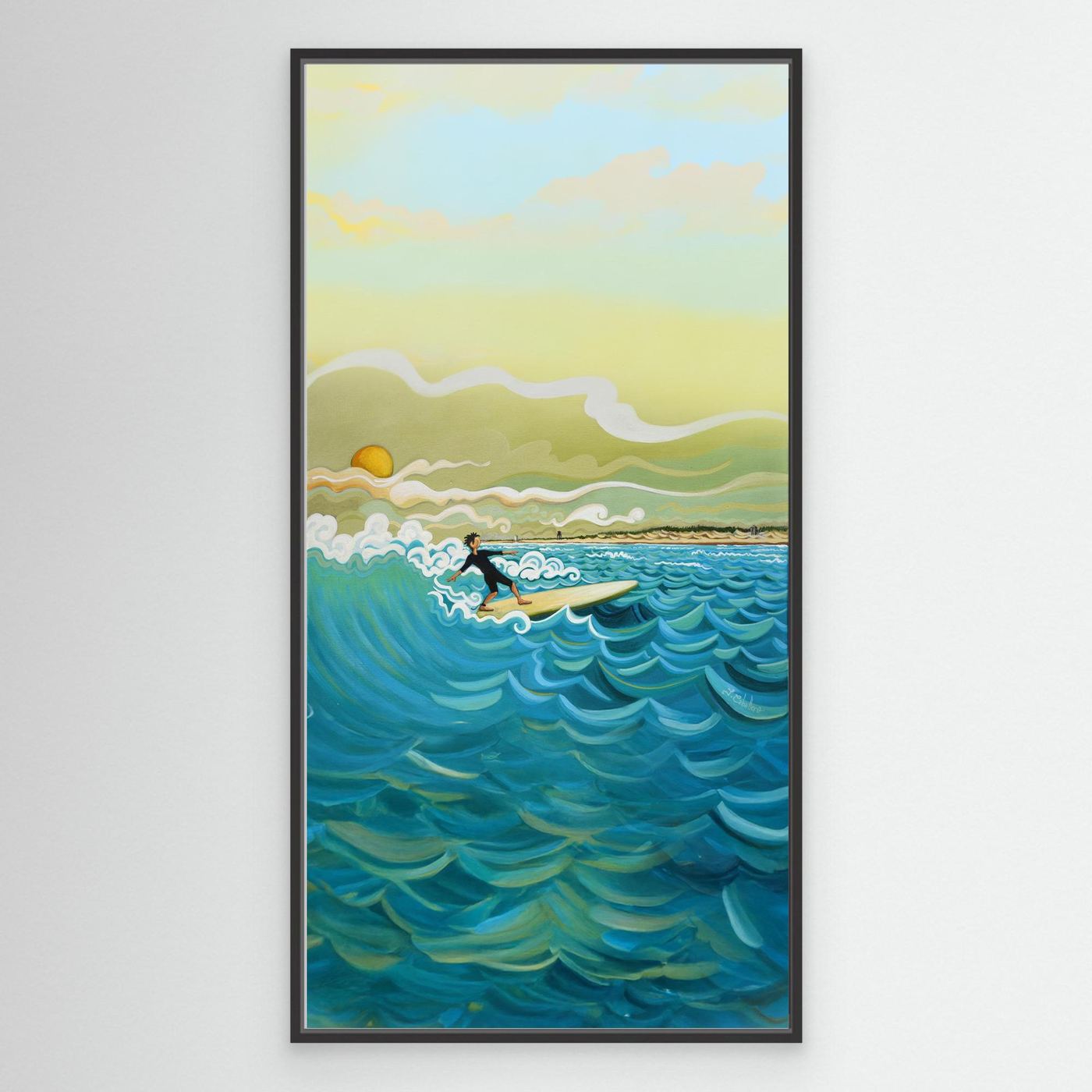 N204 - Surfing El Palmar - Vertical - Framed Canvas