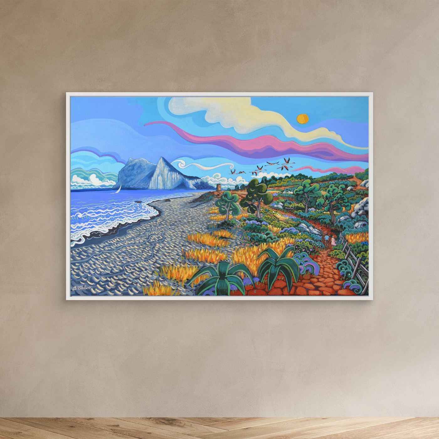 N133 - Flamencos por la torre - Framed Canvas