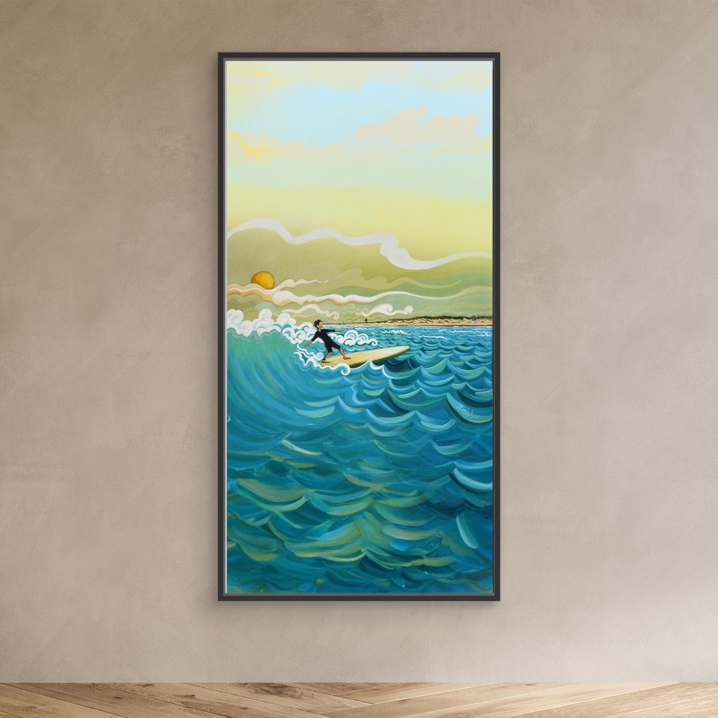 N204 - Surfing El Palmar - Vertical - Framed Canvas