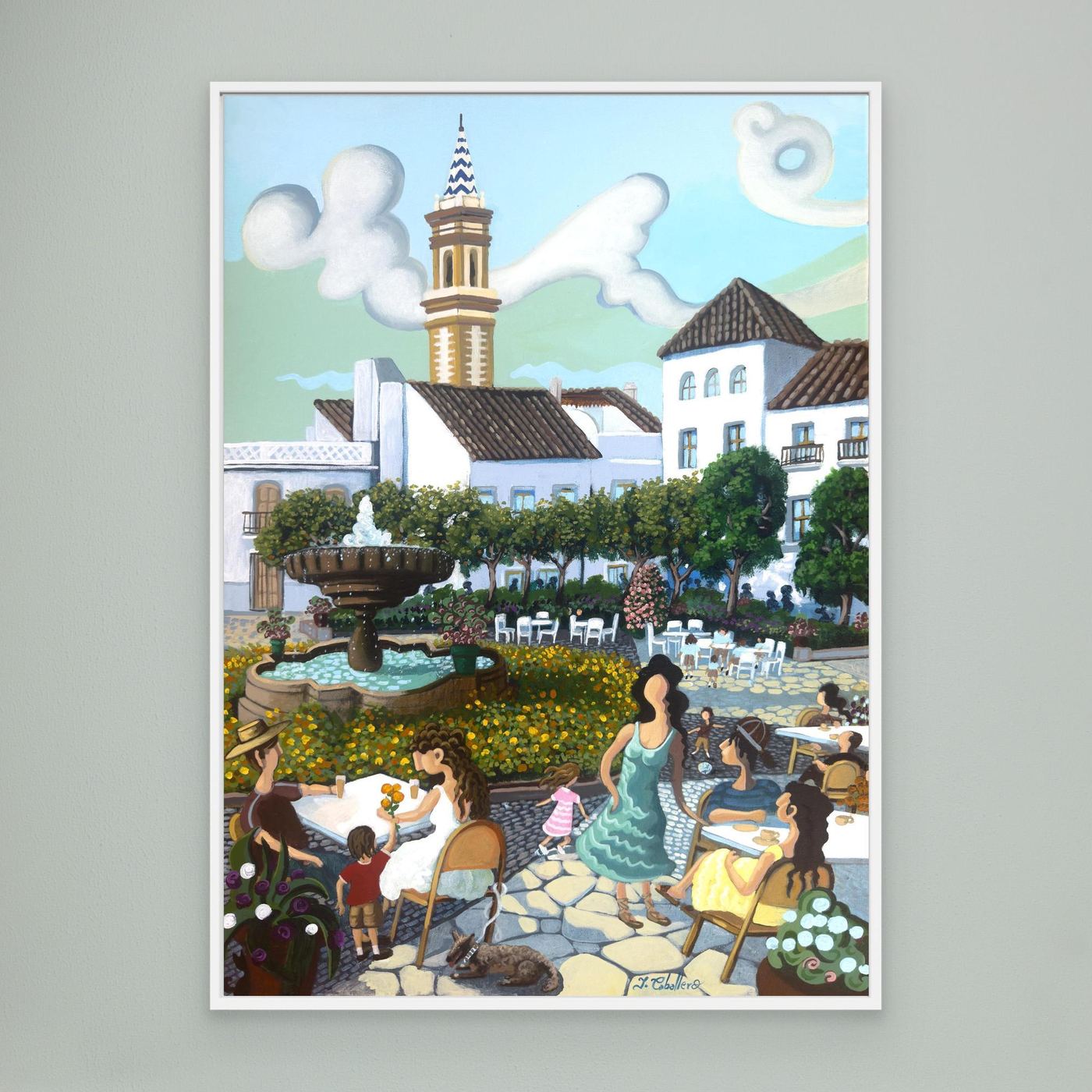 Estepona - Plaza de las Flores - Yellow Flowers - Framed Canvas