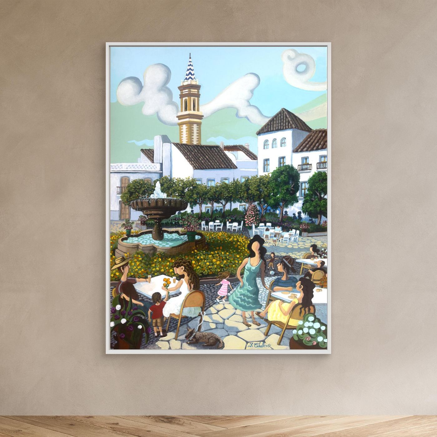 Estepona - Plaza de las Flores - Yellow Flowers - Framed Canvas