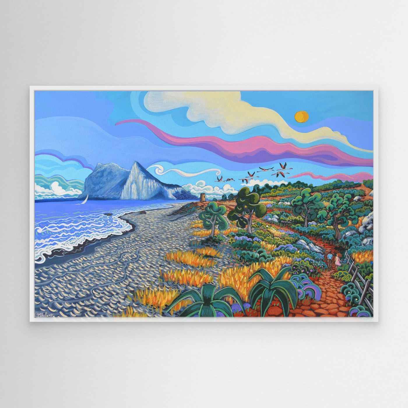 N133 - Flamencos por la torre - Framed Canvas