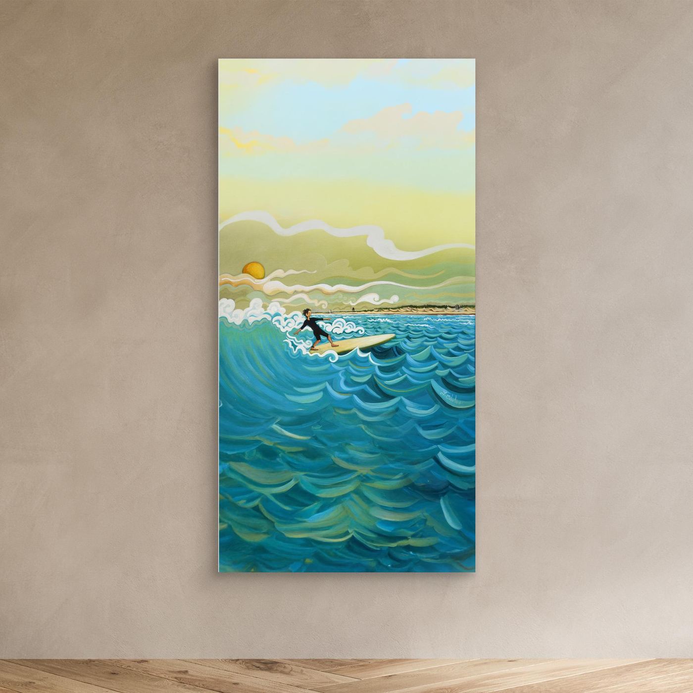 N204 - Surfing El Palmar - Vertical - Framed Canvas