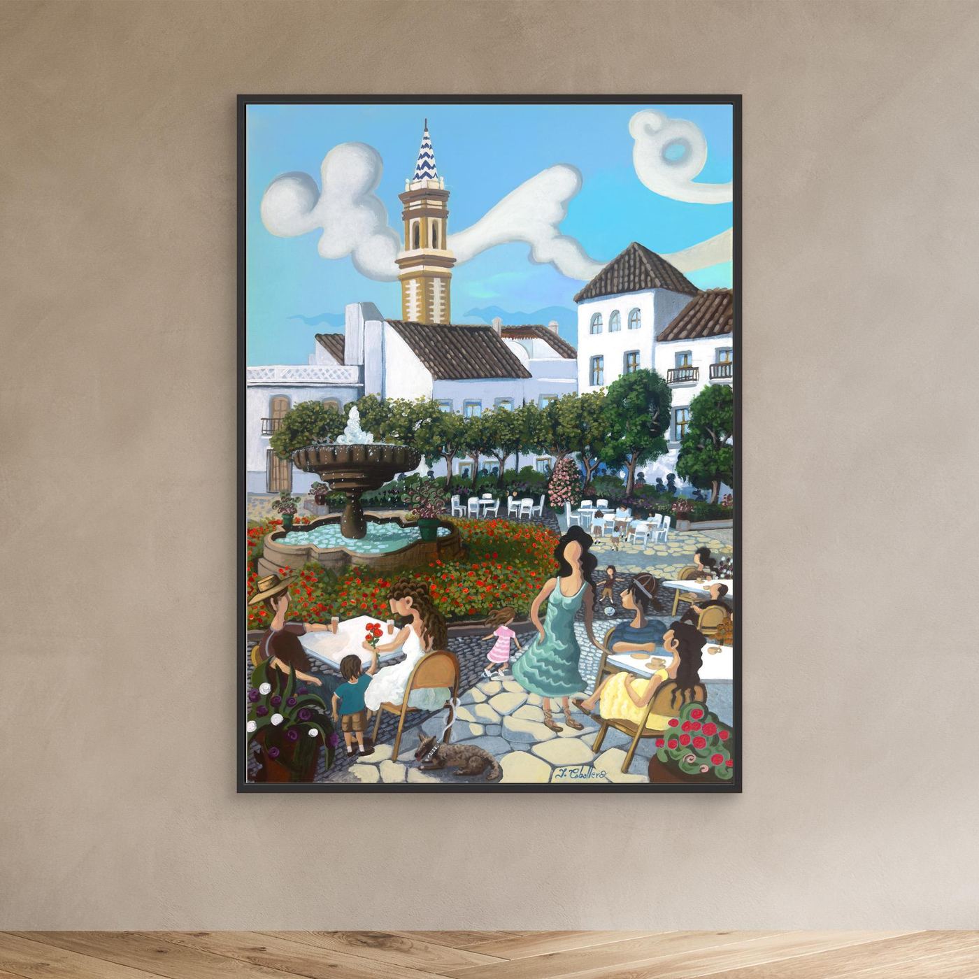 Estepona - Plaza de las Flores - Red Flowers - Framed Canvas - Copy