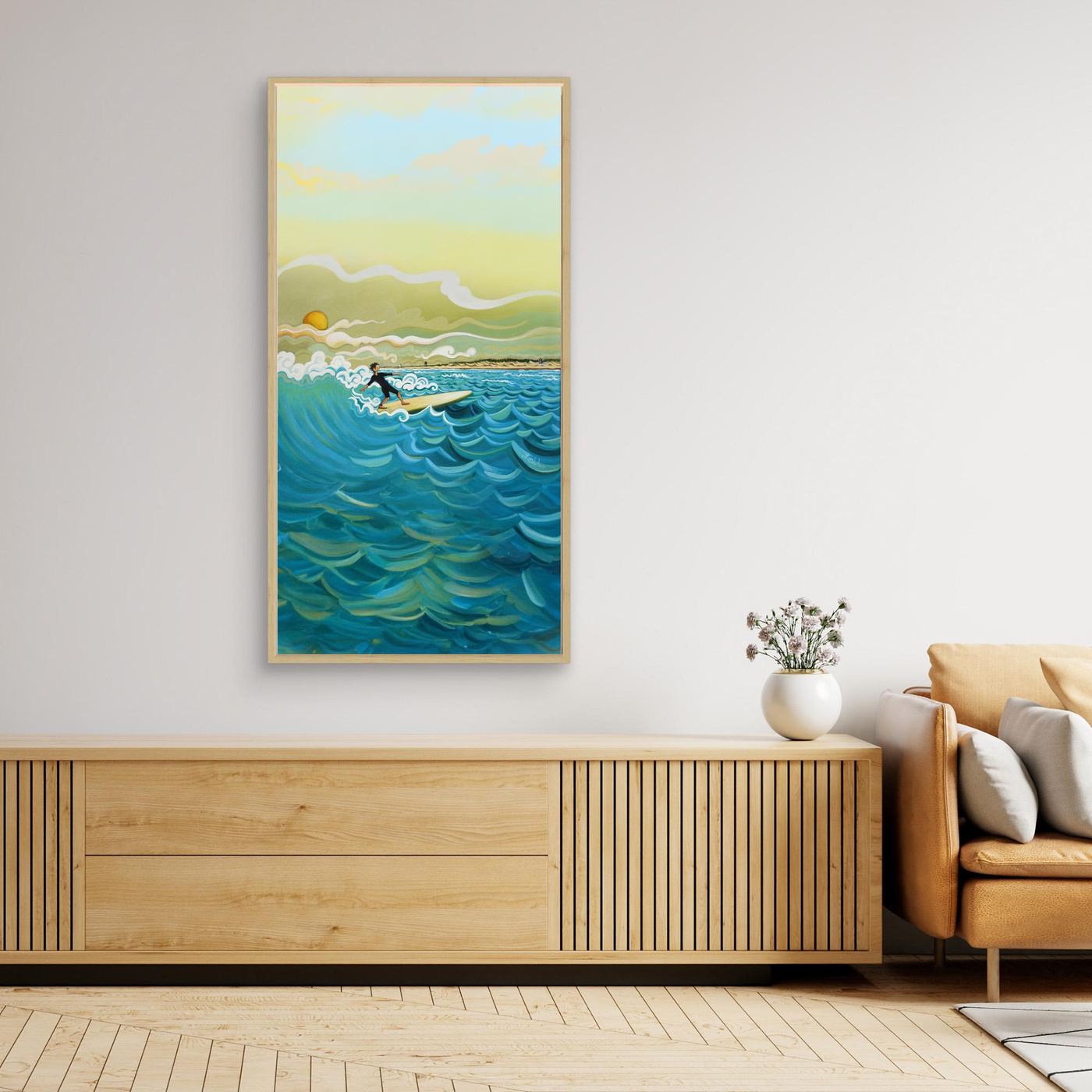 N204 - Surfing El Palmar - Vertical - Framed Canvas