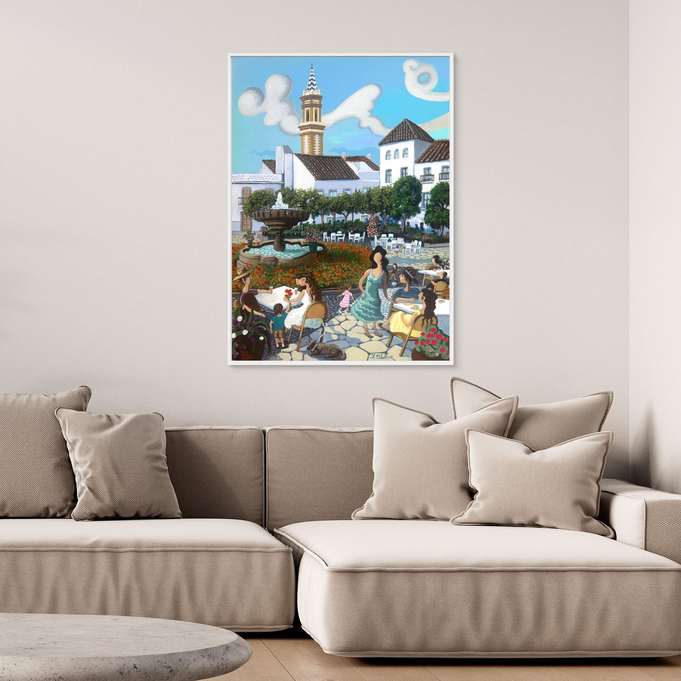 Estepona - Plaza de las Flores - Red Flowers - Framed Canvas - Copy