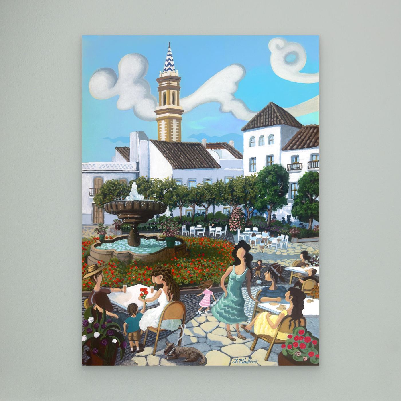 Estepona - Plaza de las Flores - Red Flowers - Framed Canvas - Copy