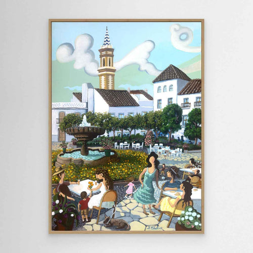 N237 - Estepona - Plaza de las Flores - Gelbe Blumen - Leinwand im Rahmen