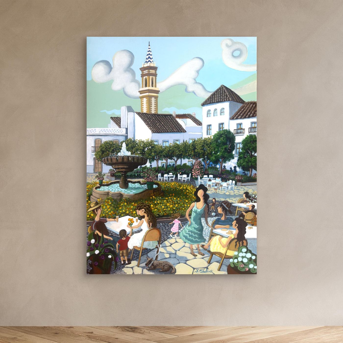 Estepona - Plaza de las Flores - Yellow Flowers - Framed Canvas