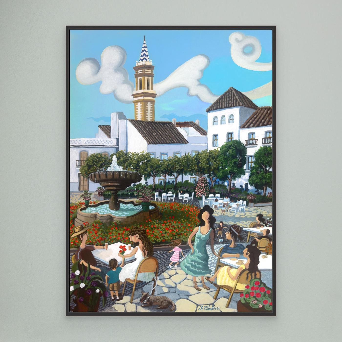 Estepona - Plaza de las Flores - Red Flowers - Framed Canvas - Copy