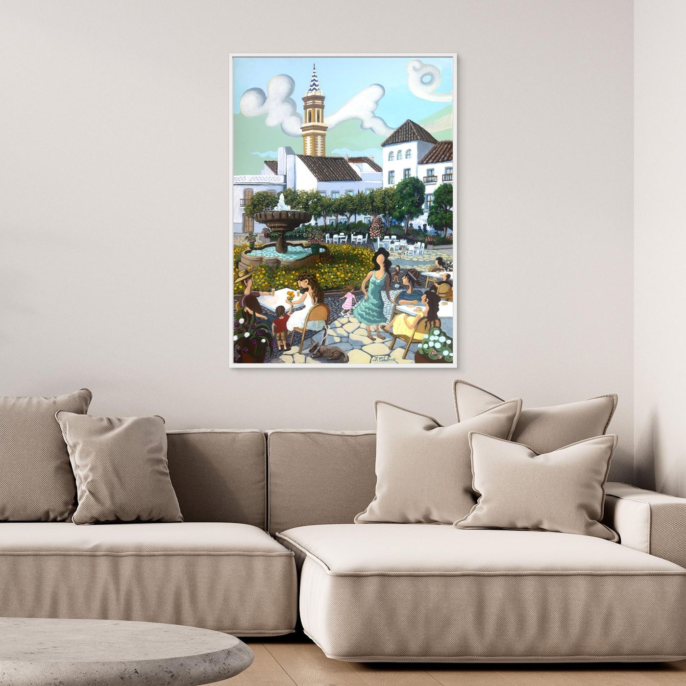 Estepona - Plaza de las Flores - Yellow Flowers - Framed Canvas