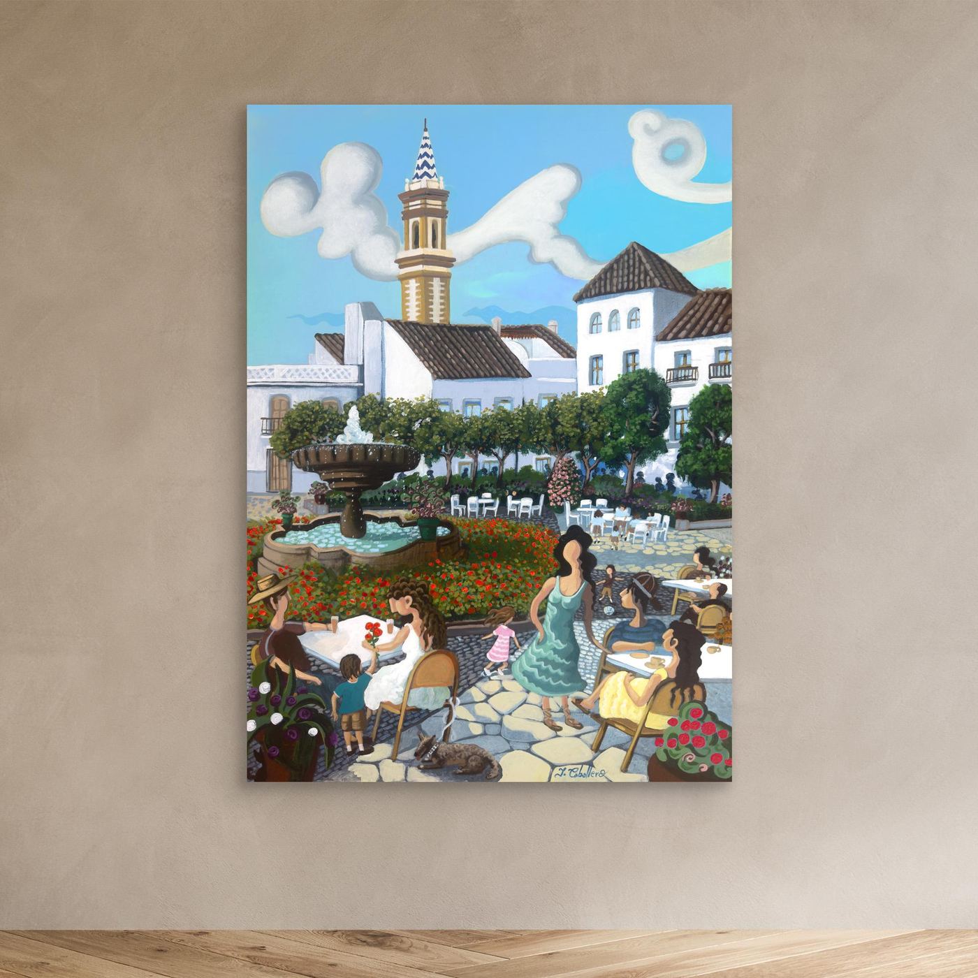 Estepona - Plaza de las Flores - Red Flowers - Framed Canvas - Copy