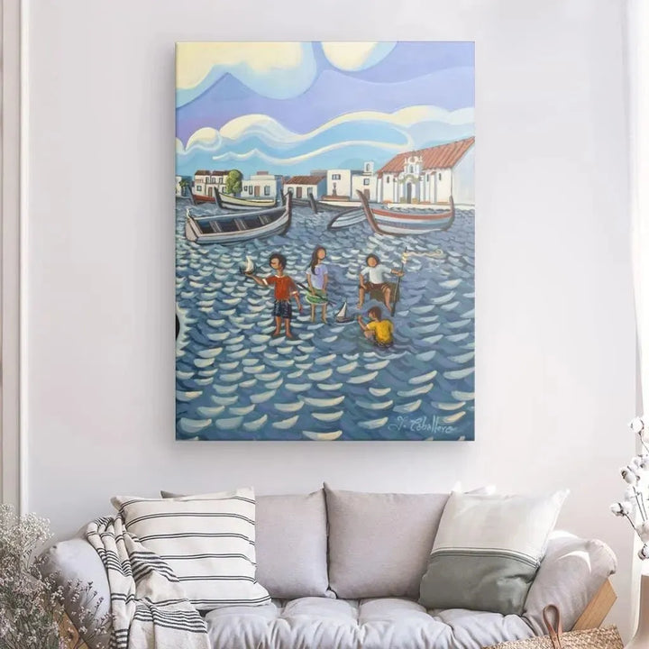 N125 - B - Kids at the Beach - Vertical Canvas - Arte Caballero