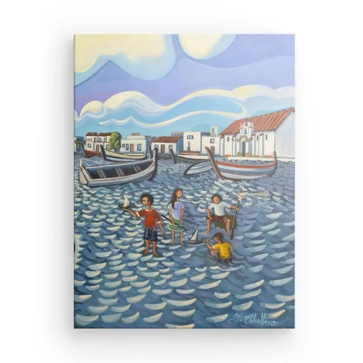 N125 - B - Kids at the Beach - Vertical Canvas - Arte Caballero