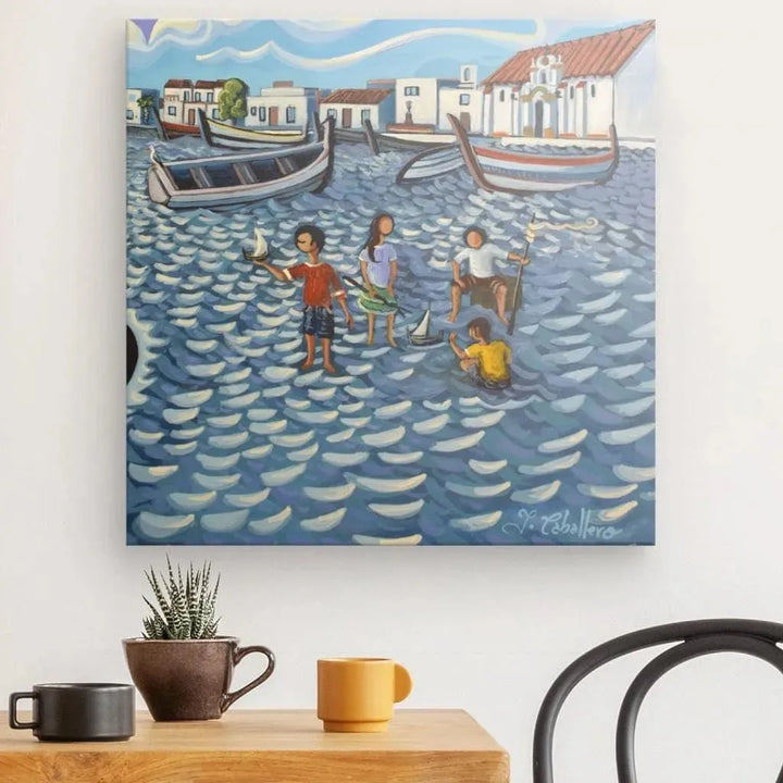 N125 - B - Kids at the Beach - Vertical Canvas - Arte Caballero