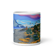 N133 - Flamingos by the tower - Mug Panorama