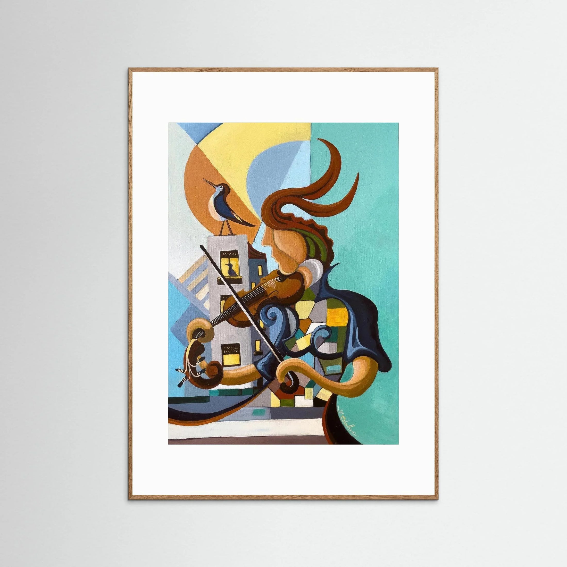 N220 - The Bird and the Violinist - Framed Fine Art Paper Print 
