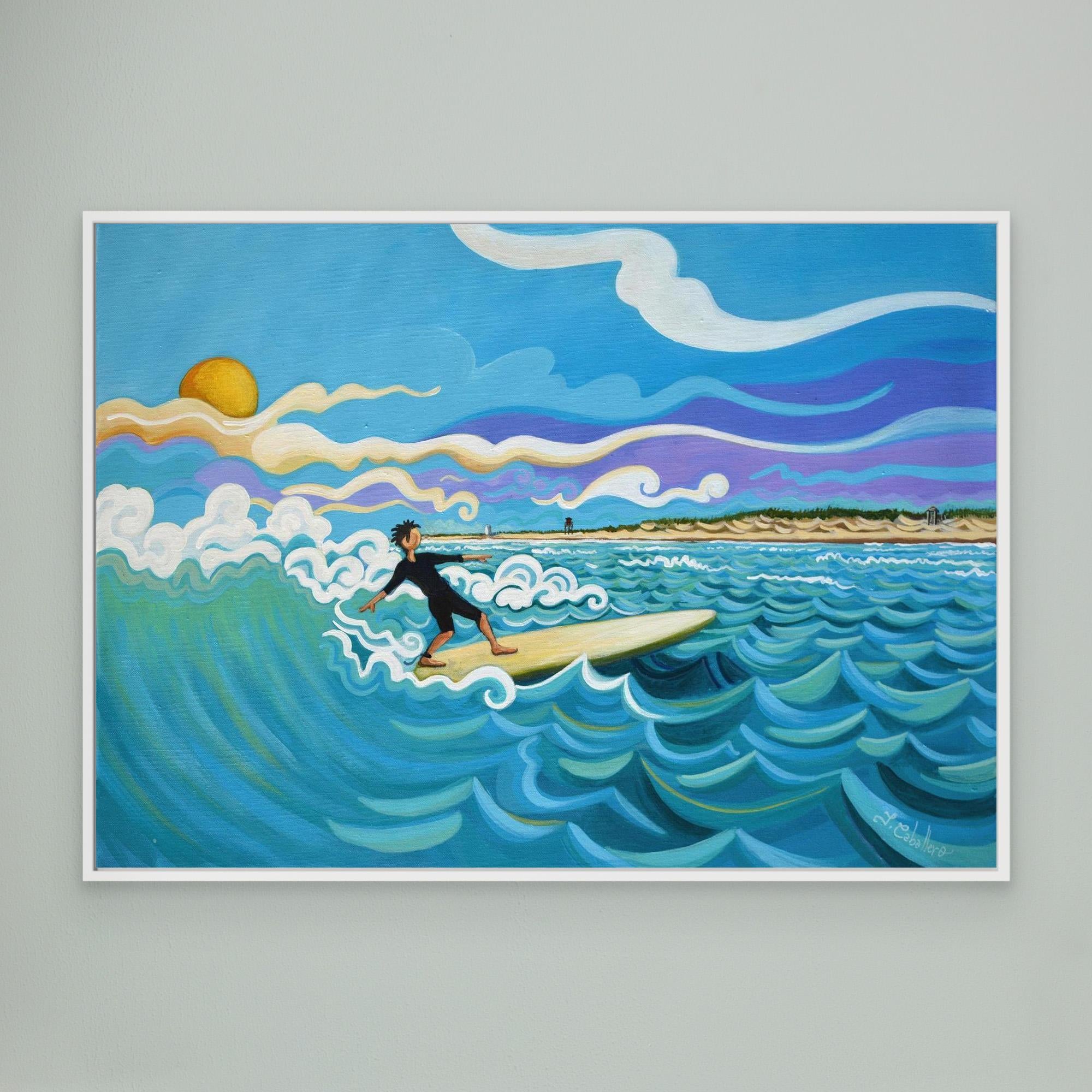 N204 - Surfing El Palmar - Framed Canvas Art Print