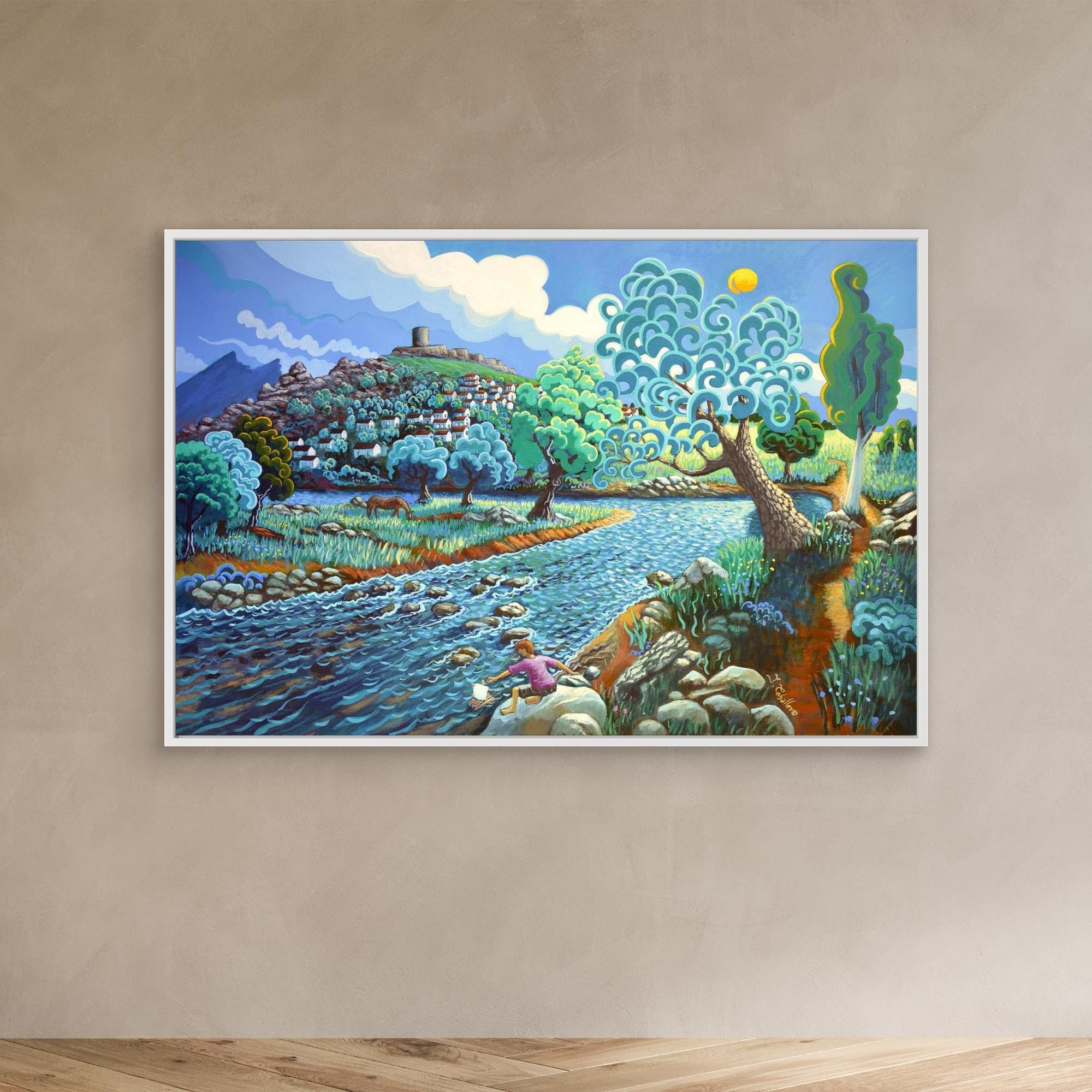 N1 -By the river, Jimena  - Framed Canvas Art Print
