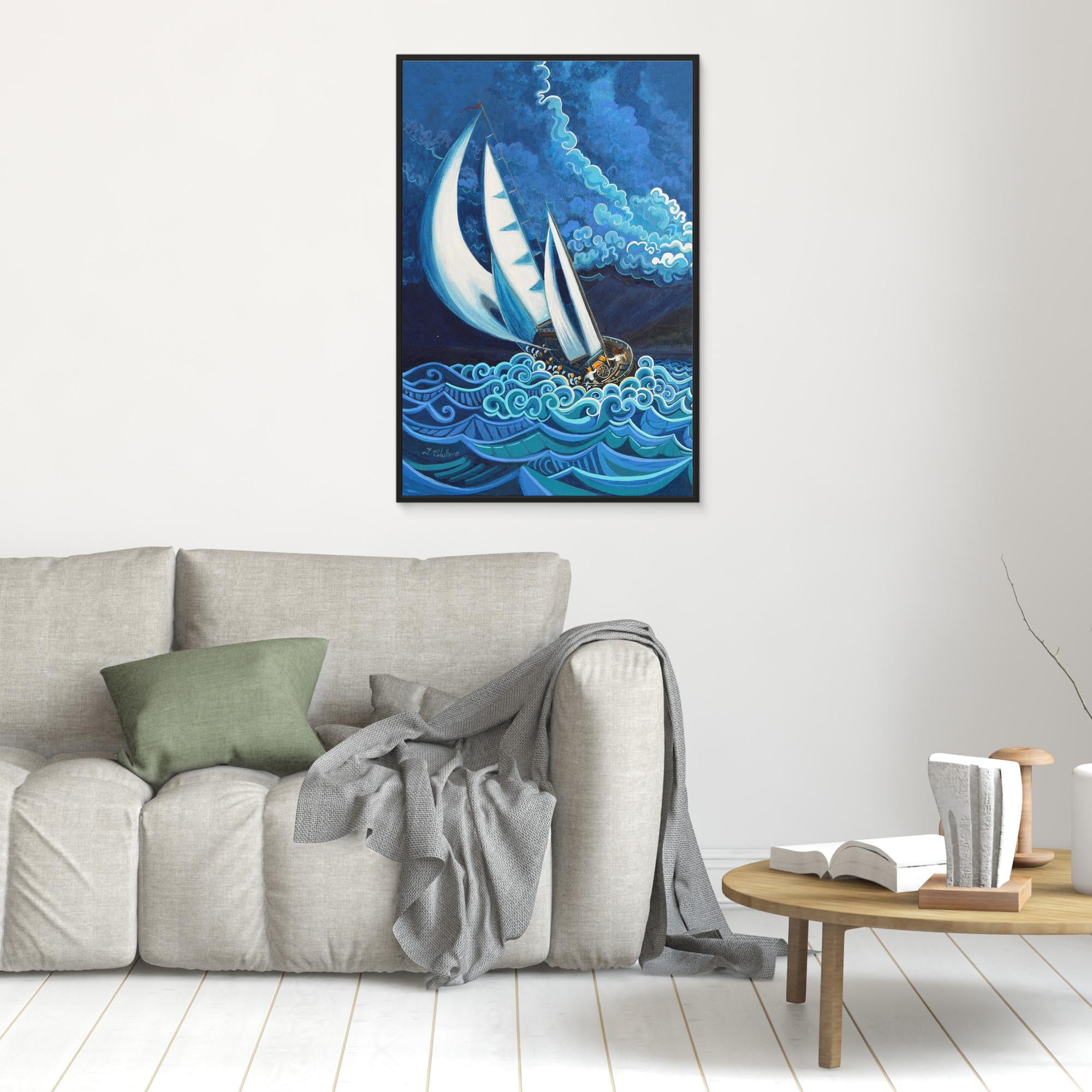 N12- Saling with the storm - Framed Canvas Art Print