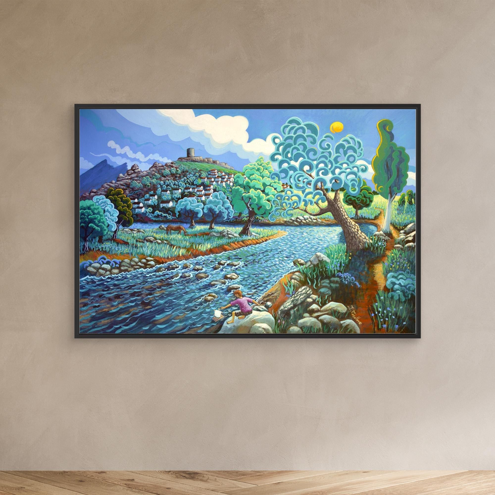 N1 -By the river, Jimena  - Framed Canvas Art Print