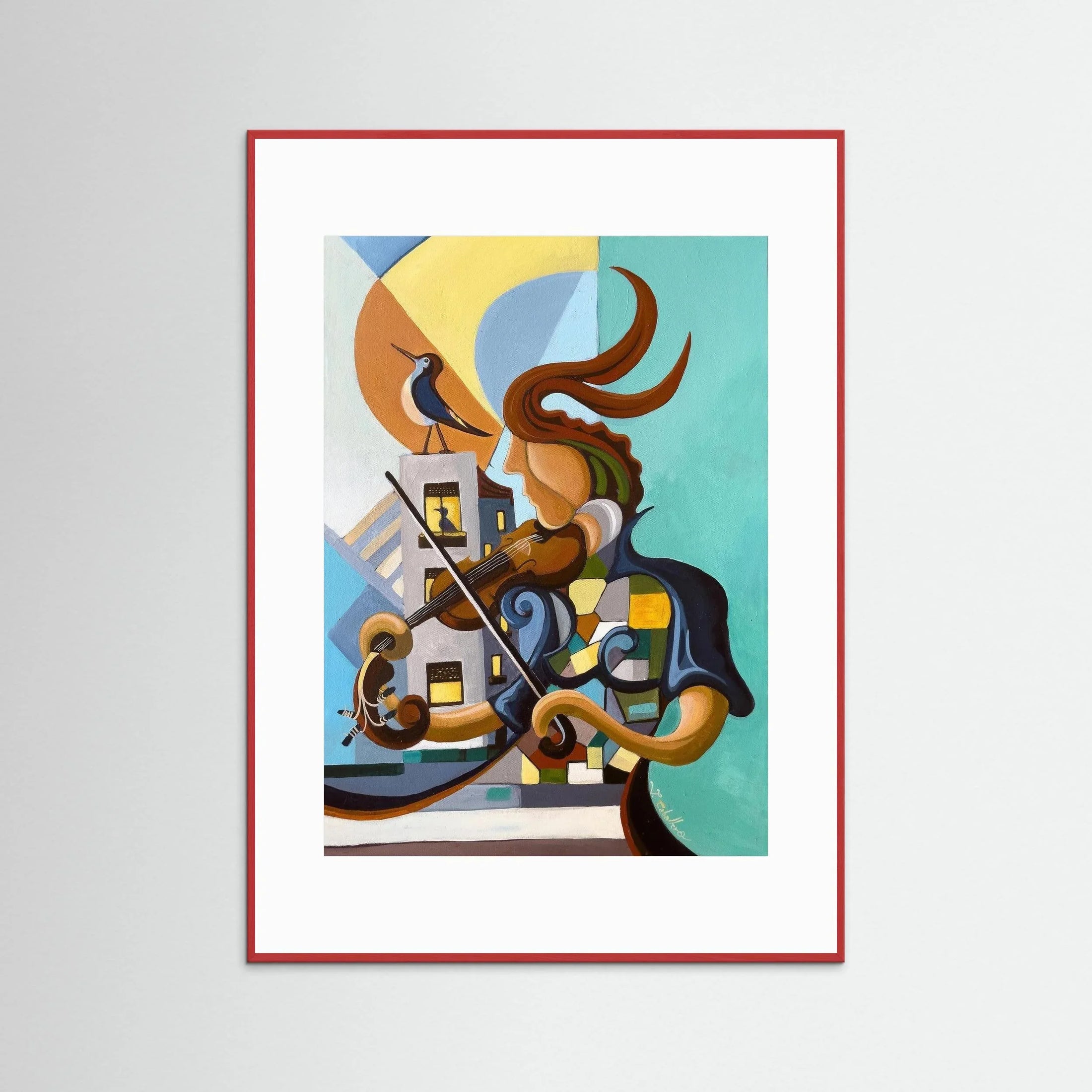 N220 - The Bird and the Violinist - Framed Fine Art Paper Print 