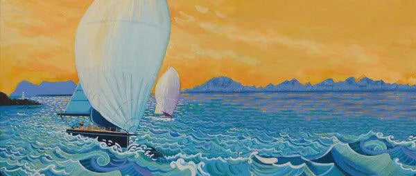 N136 - Sailing the Strait - Mug Panorama - Arte Caballero